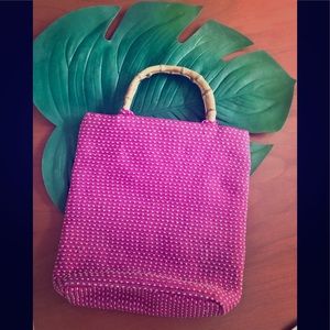 Vintage Hawaiian pink purse with bamboo handles